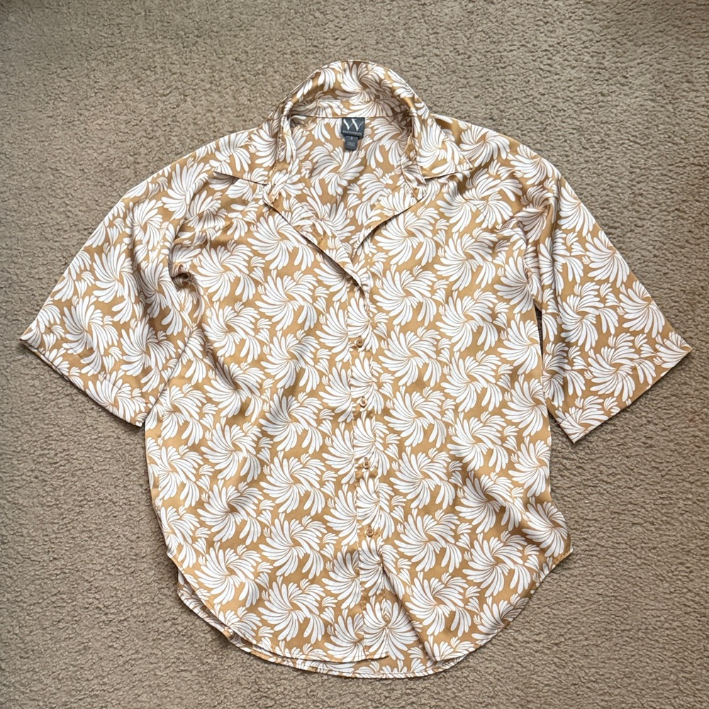 Worthington Tan and White Floral Button Down Shirt